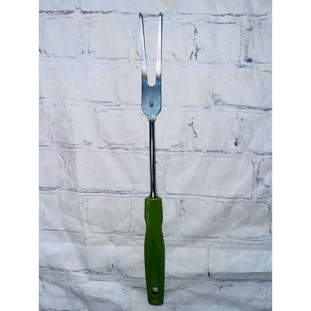 Vintage 2 Prong Serving Meat Turning Fork 12" Green Plastic Handle Japan MCM